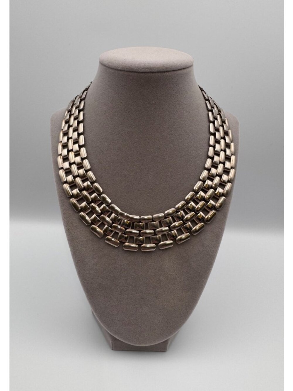 Vintage Silver Tone Multi Strand Collar Necklace MCM Geometric Chunky 102g 14”